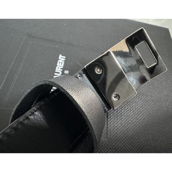 Auth Saint Laurent YSL Black Leather Stud Bracelet Small Sized Metal - Picture 12 of 16